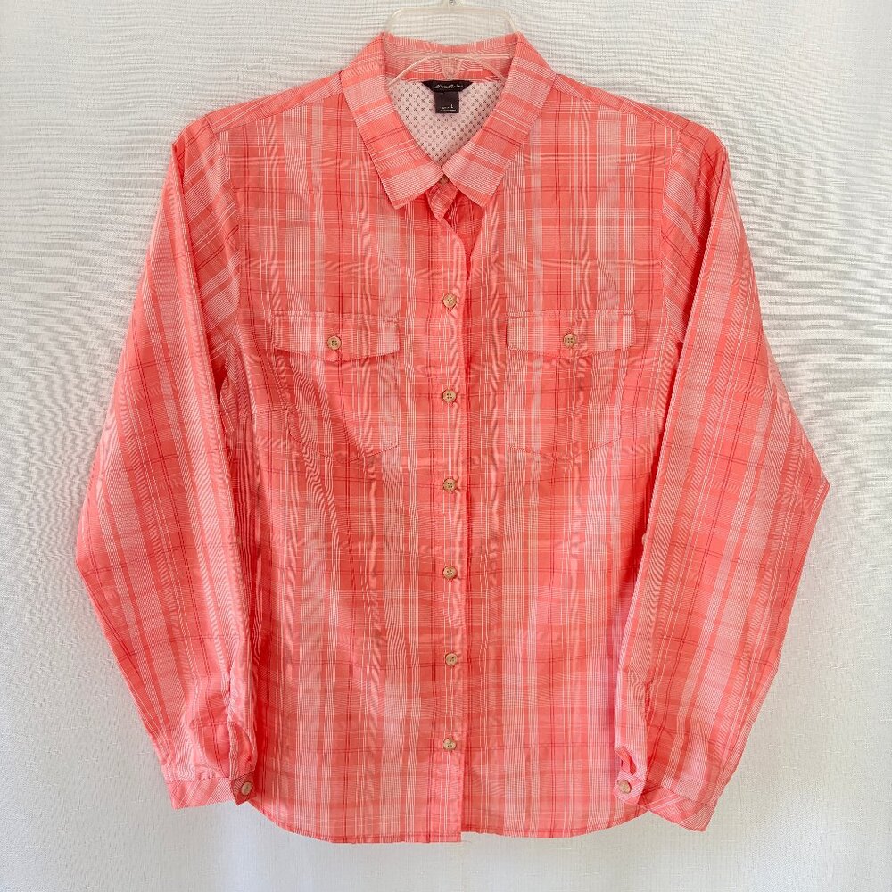 EDDIE BAUER Womens Plaid Vented Roll Tab Sleeve Shirt Hiking Outdoor